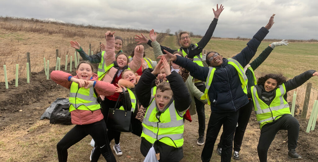 School pupils celebrate planting hedgerow at Linley Bank Meadows